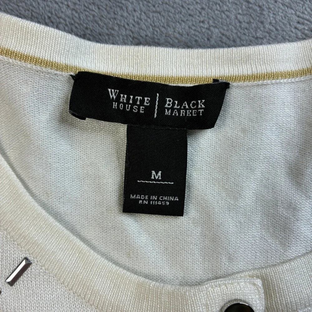 White House Black Market Ecru Size Small Embellished Cardigan‎ Cream  3/4 Sleeve